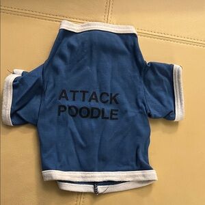 Blue 'Attack Poodle' Dog Tee with White Trim for Toy Poodle